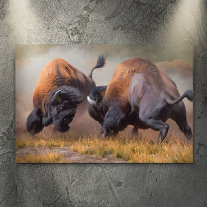 Clash of the Bison Canvas Wall Art