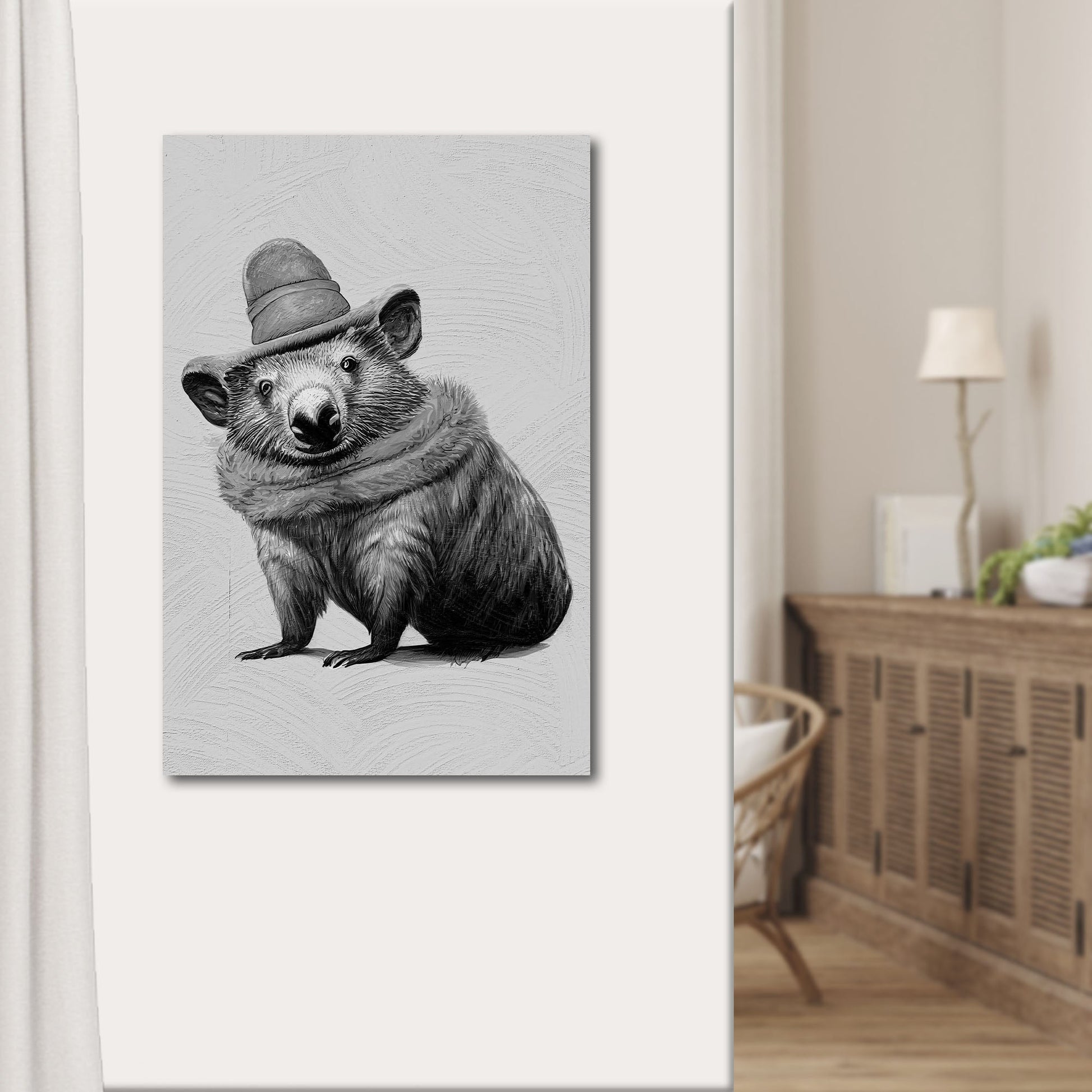 Wombat on Black Canvas Wall Art in the Woods