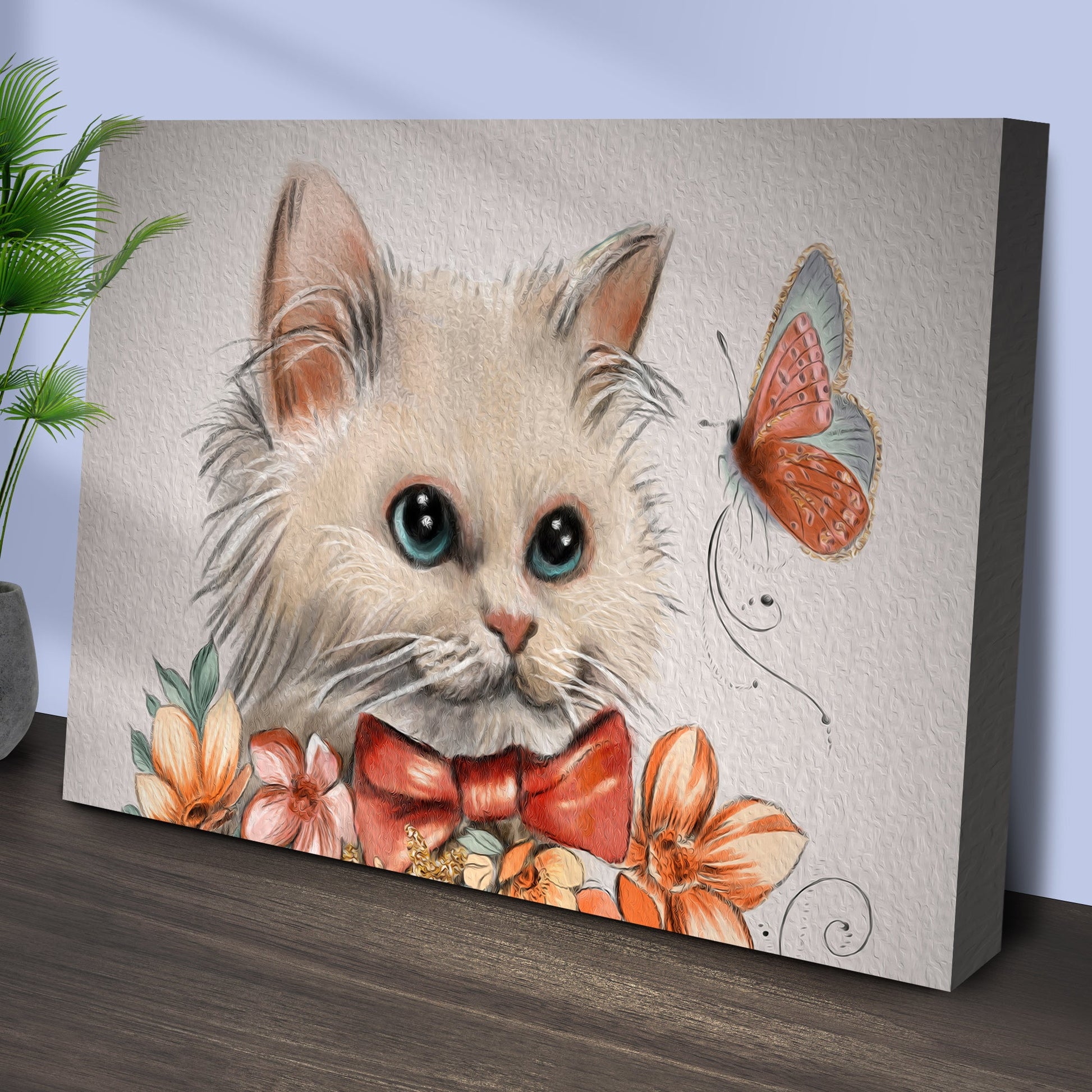 Whimsical Whiskers Cat Butterfly Oil Paint Canvas Wall Art