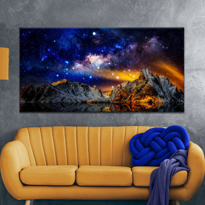 Alpine Nightfall  Blue and Orange Night Sky Canvas Wall Art
