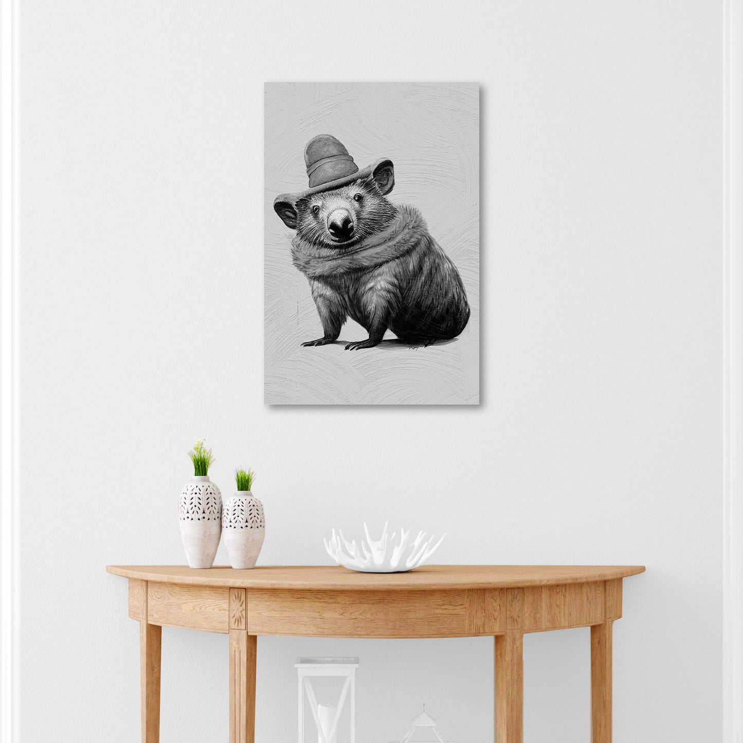 Wombat on Black Canvas Wall Art in the Woods