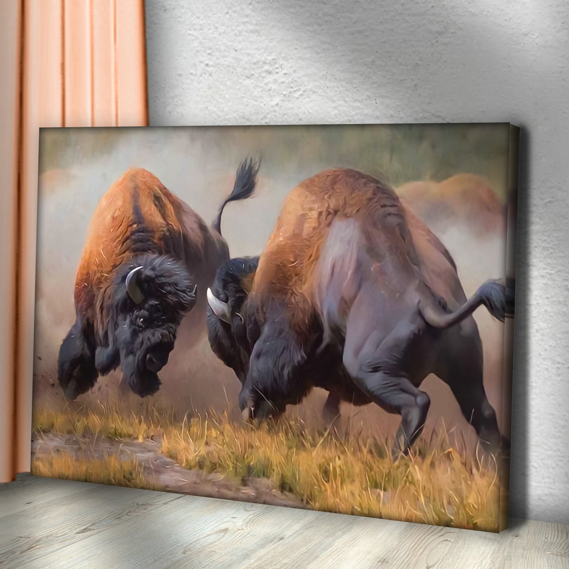 Clash of the Bison Canvas Wall Art