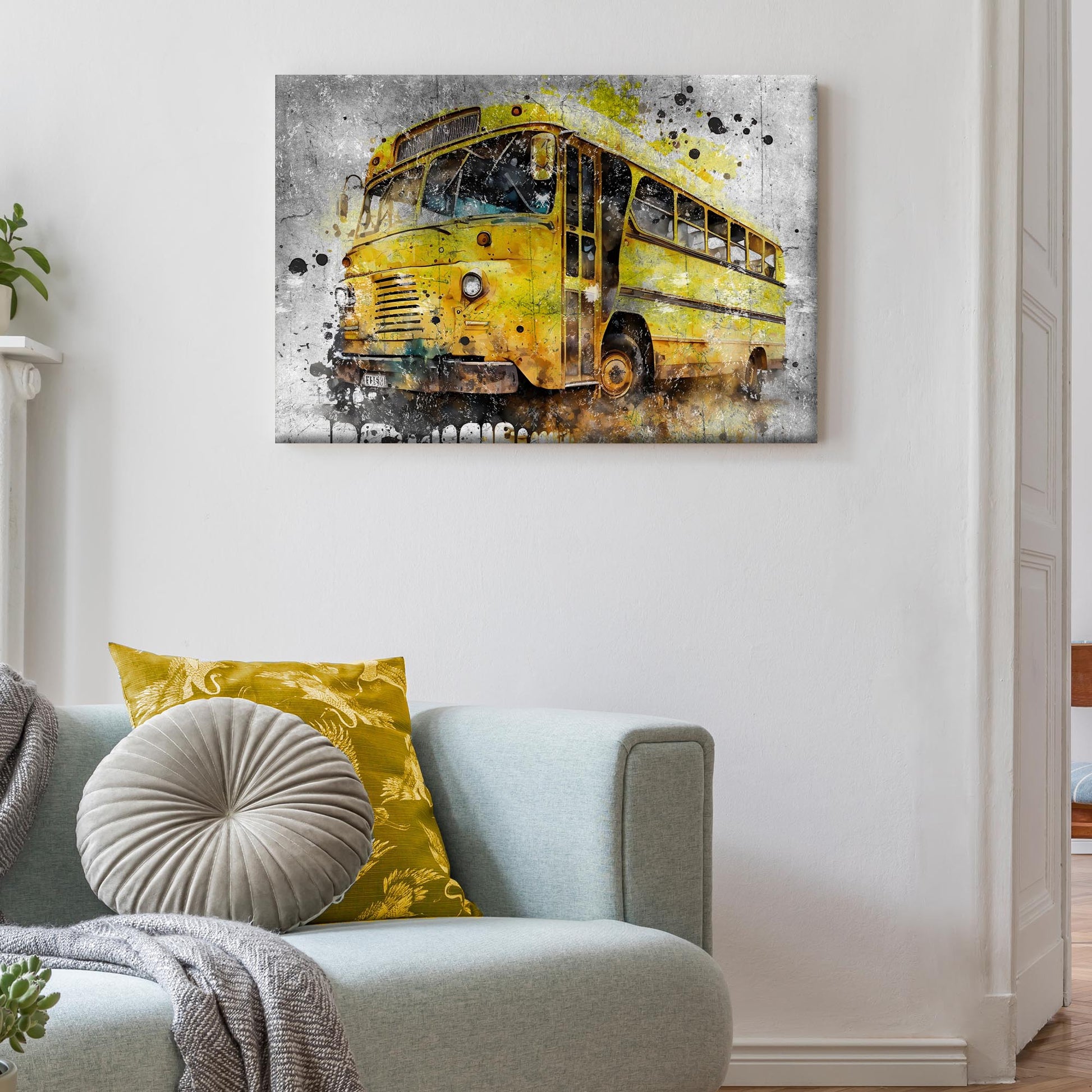 Grunge Expedition  Bus in Grunge Canvas Wall Art