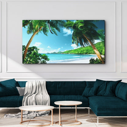 Tropical Tranquility Coconut Trees and Tropical Beach Canvas Wall Art