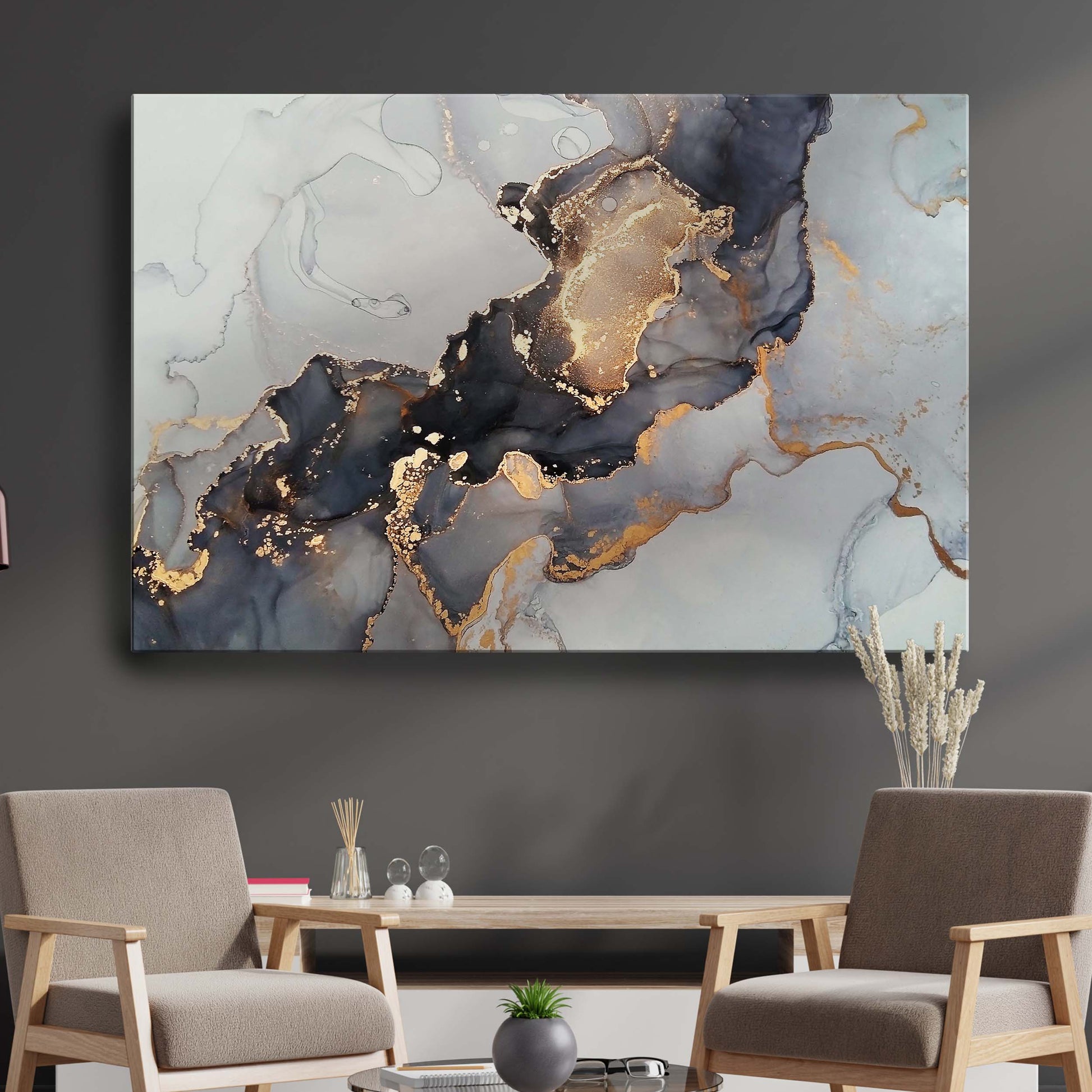 Gold Marble Noir Abstract Canvas Wall Art