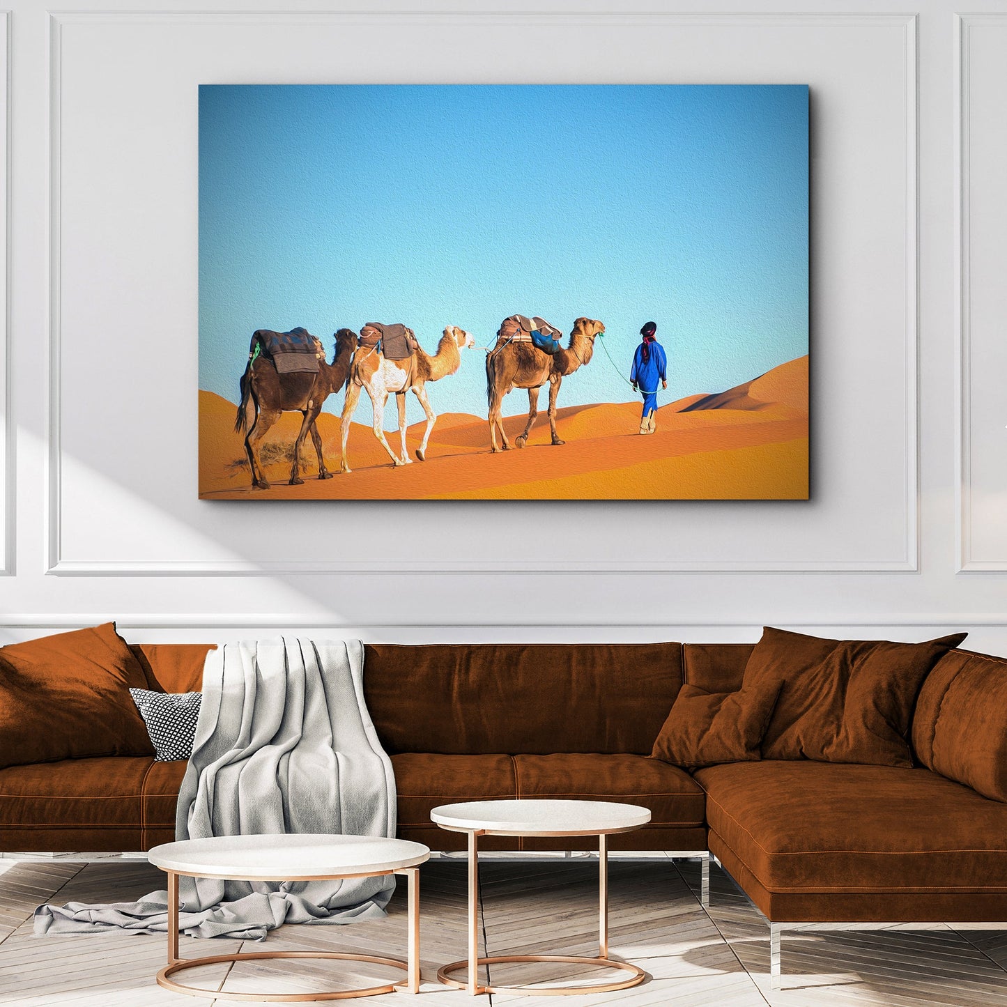 Dune Expedition  Camel Trekking through Sand Dunes Canvas Wall Art