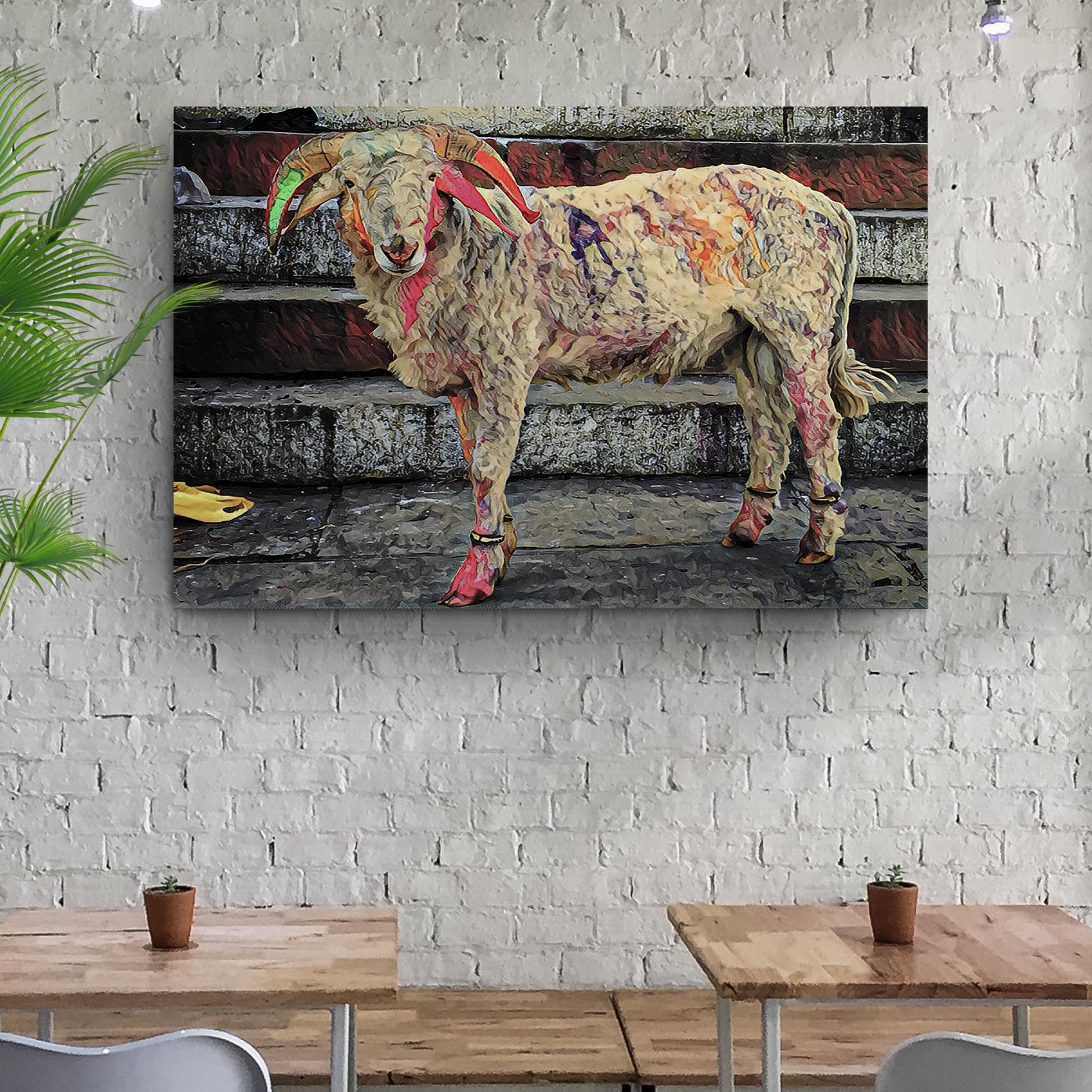 Splash of Wool Colored Sheep In Paint Splash Canvas Wall Art