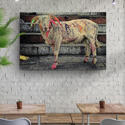 Splash of Wool Colored Sheep In Paint Splash Canvas Wall Art