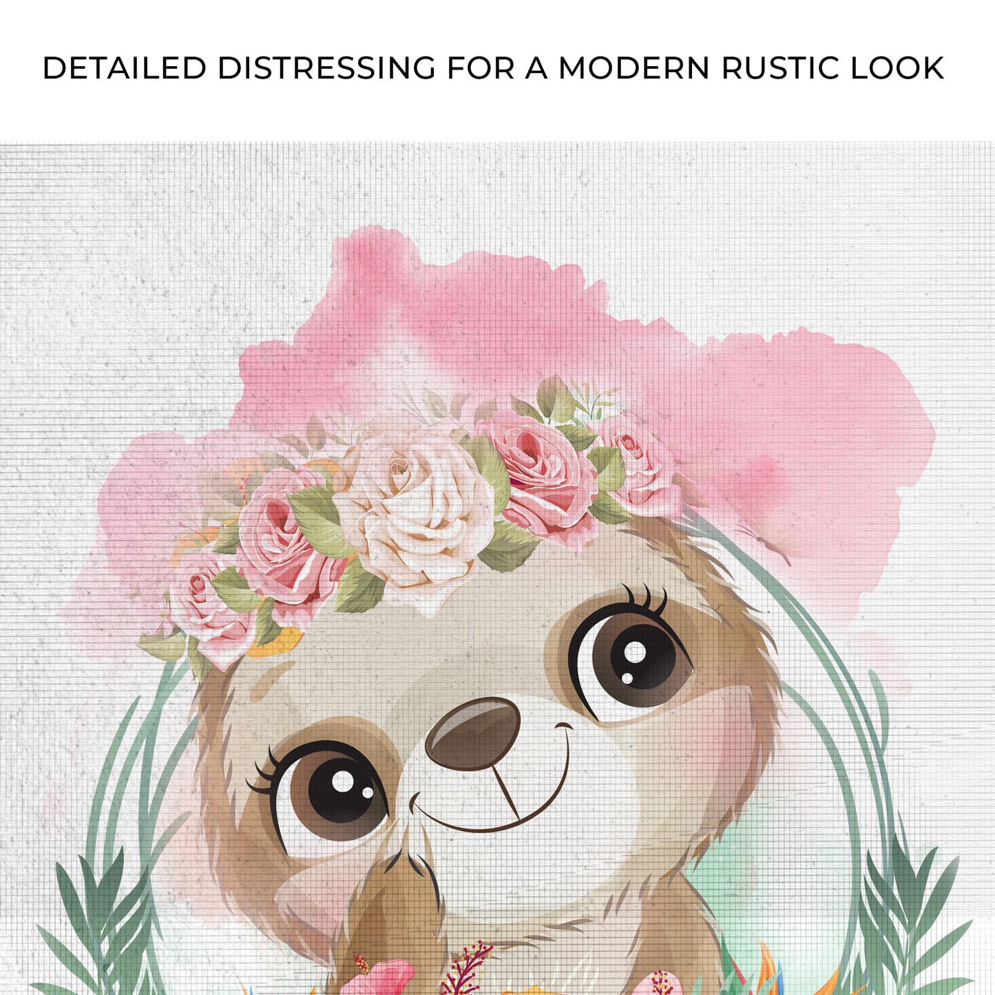 Sloth with a Flower Crown Canvas Wall Art in Nature