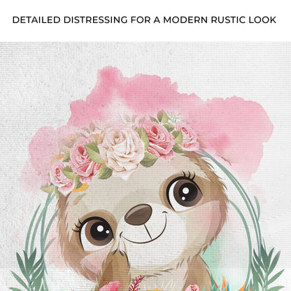 Sloth with a Flower Crown Canvas Wall Art in Nature
