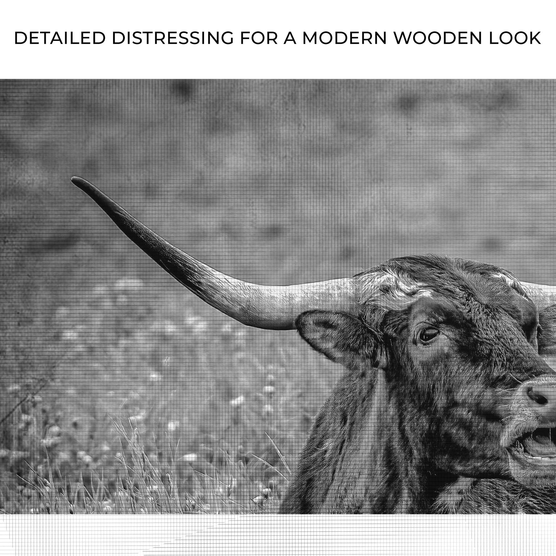 Longhorn Bull Majesty in Monochrome Canvas Wall Art