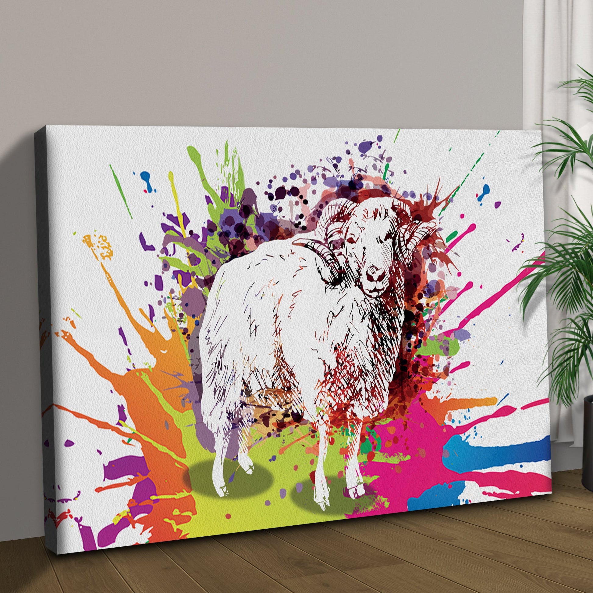 Splash of Wool Colored Sheep In Paint Splash Canvas Wall Art