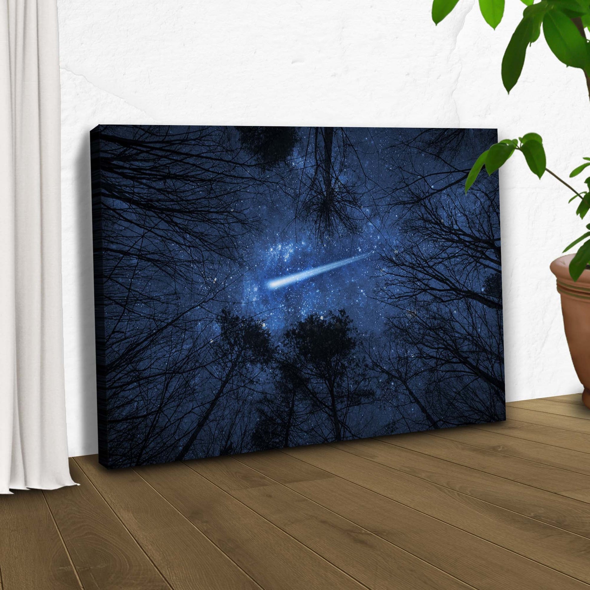 Night Sky Trail Comet Over Trees Canvas Wall Art