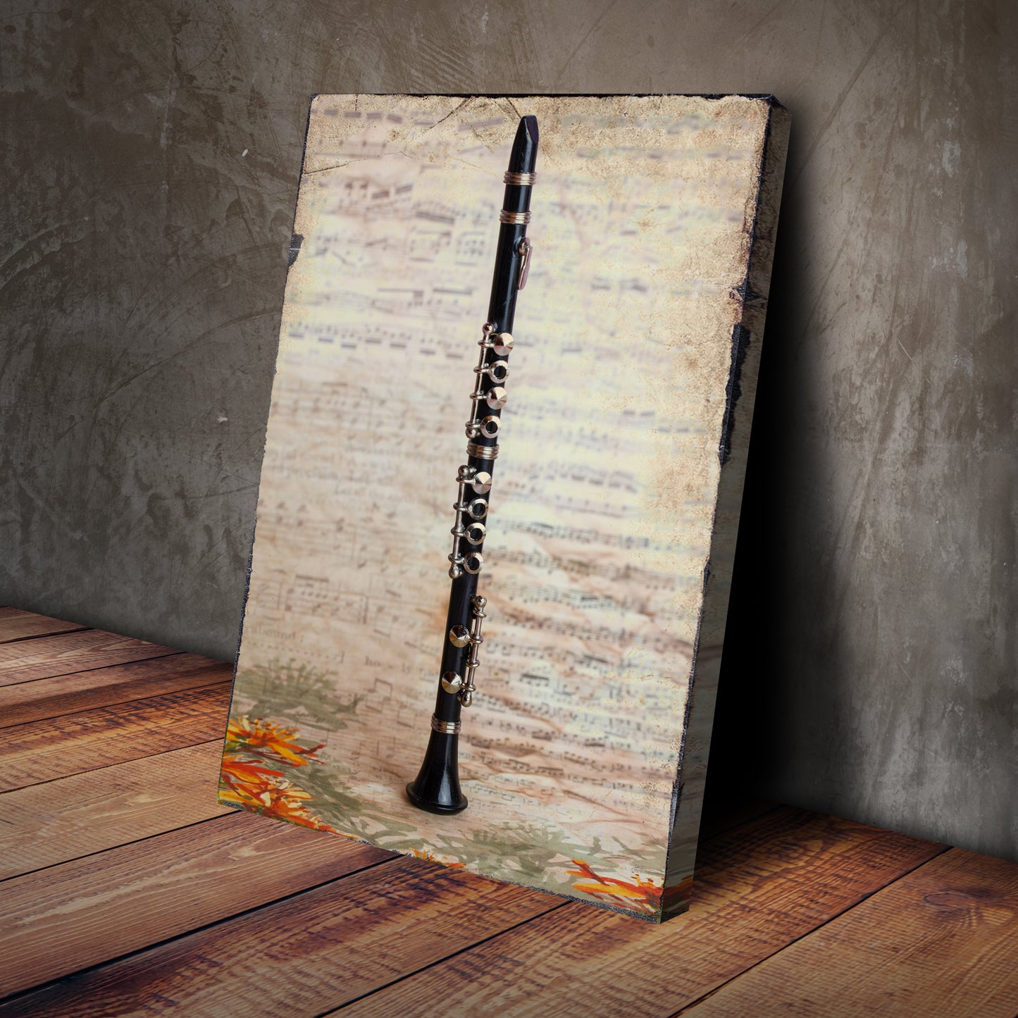 Rustic Serenade Clarinet Rustic Canvas Wall Art