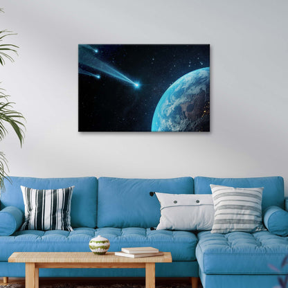 Cosmic Collision Comets Headed To Earth Canvas Wall Art