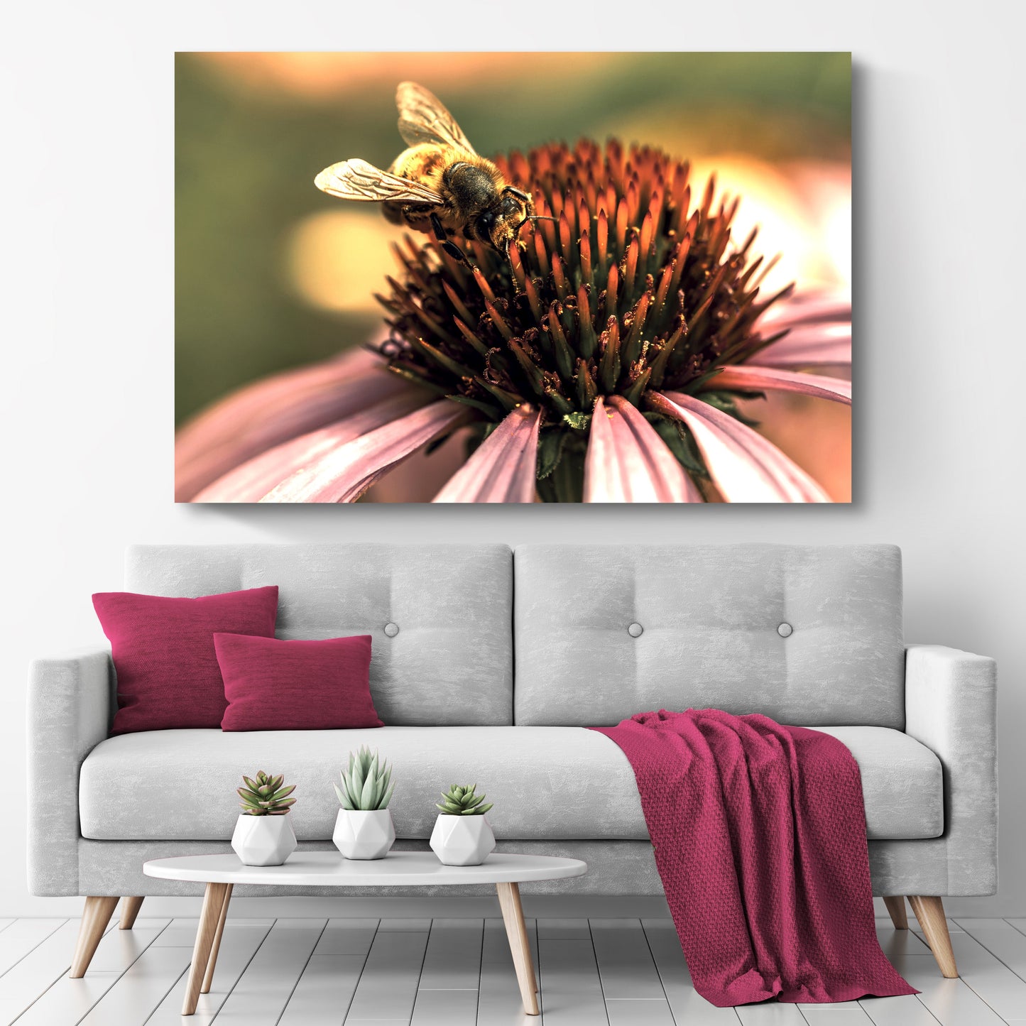Coneflower Bliss Bee Canvas Wall Art