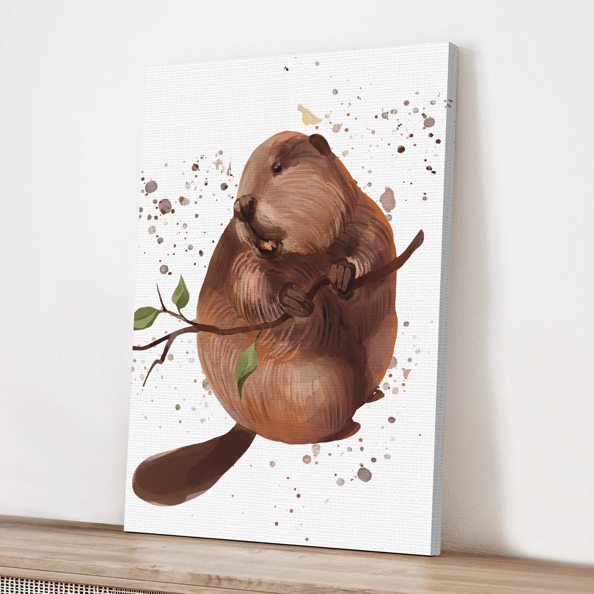 Beaver Nibbling on a Tree Canvas Wall Art in the Woods