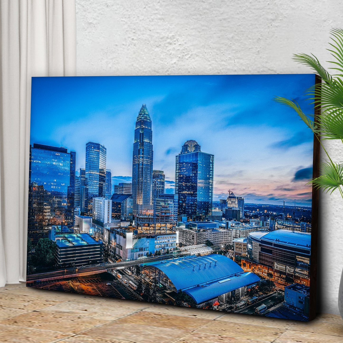 Queen City Twilight Charlotte Blue Night Skyline Canvas Wall Art