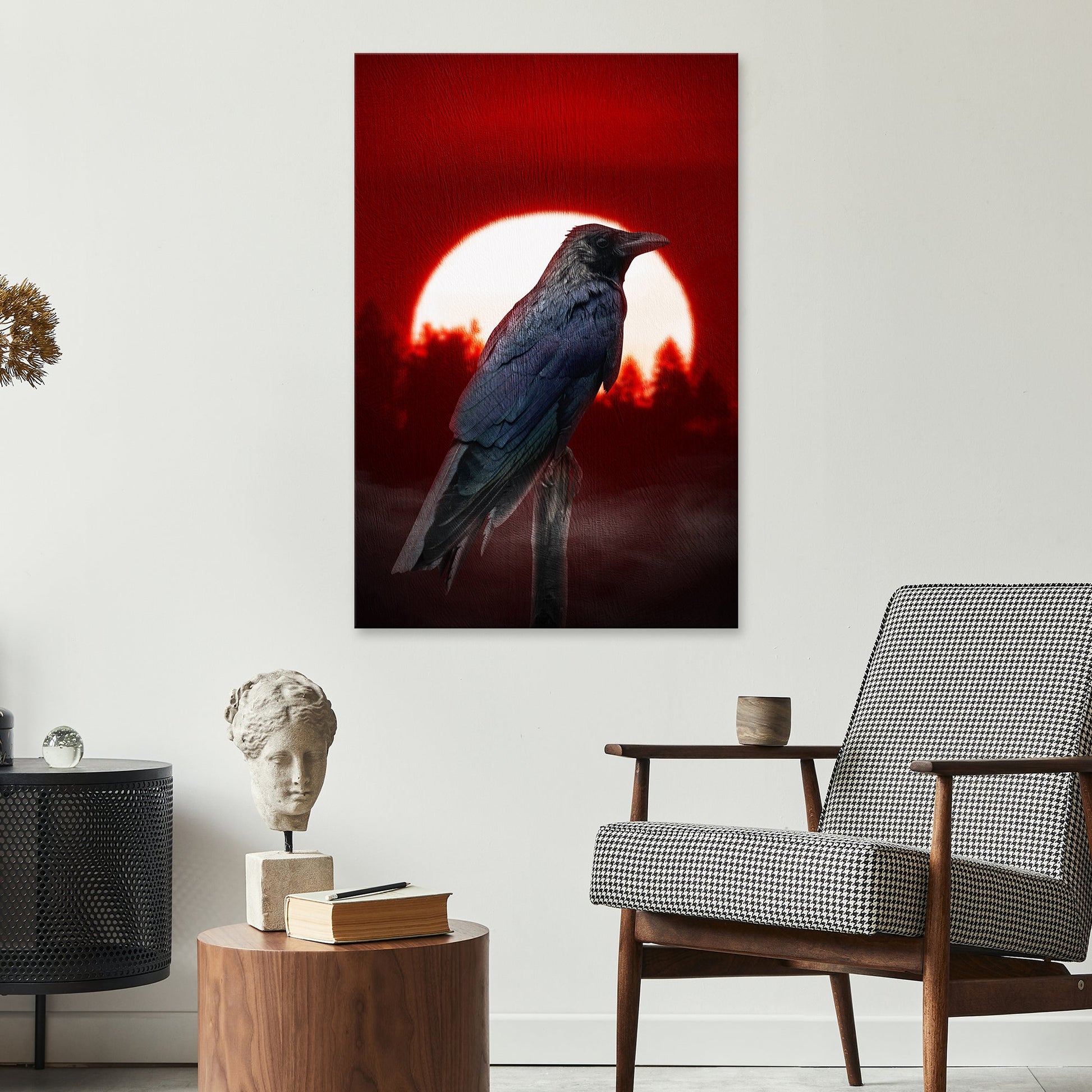 Blood Moon and Crow Symphony Canvas Wall Art