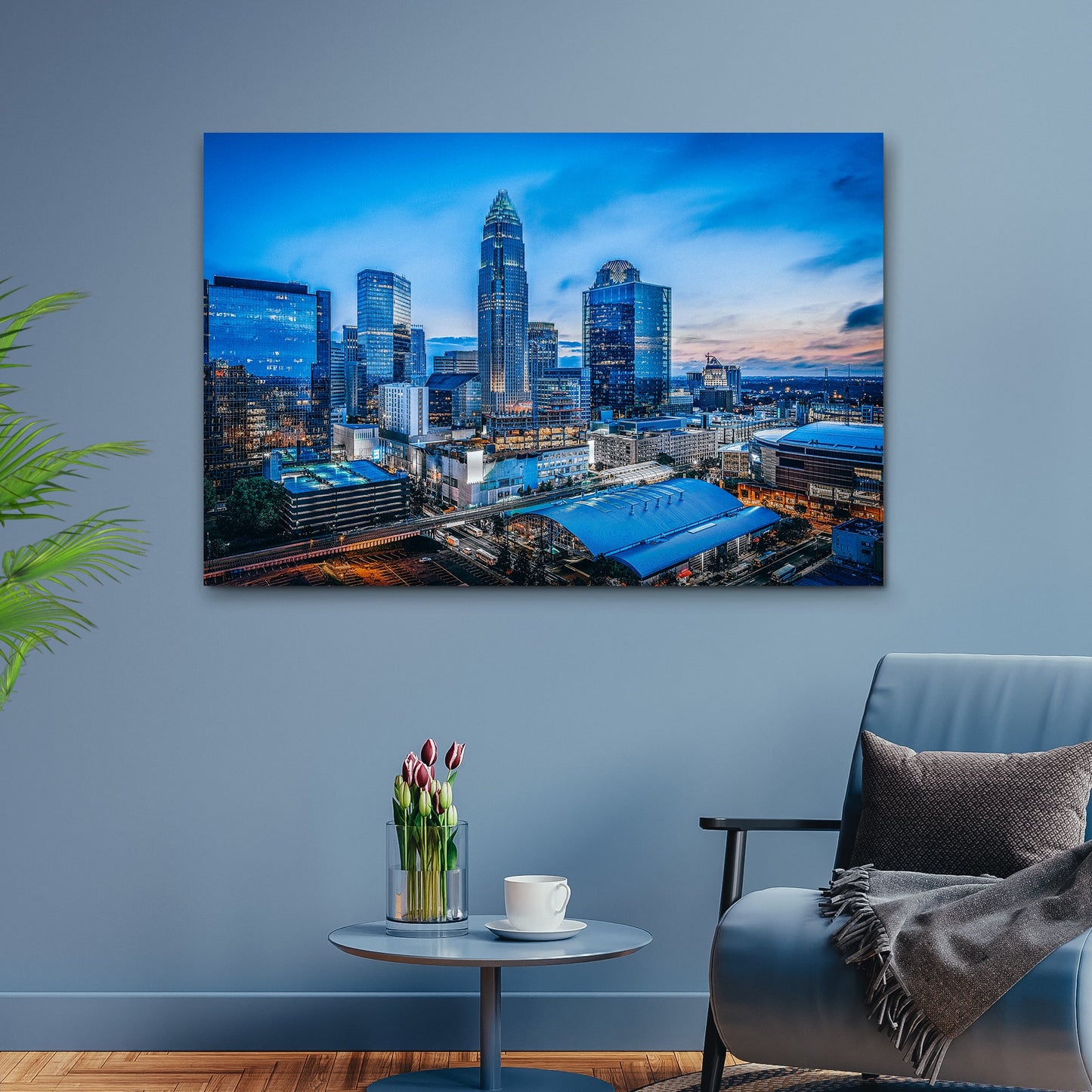 Queen City Twilight Charlotte Blue Night Skyline Canvas Wall Art