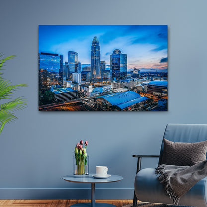 Queen City Twilight Charlotte Blue Night Skyline Canvas Wall Art