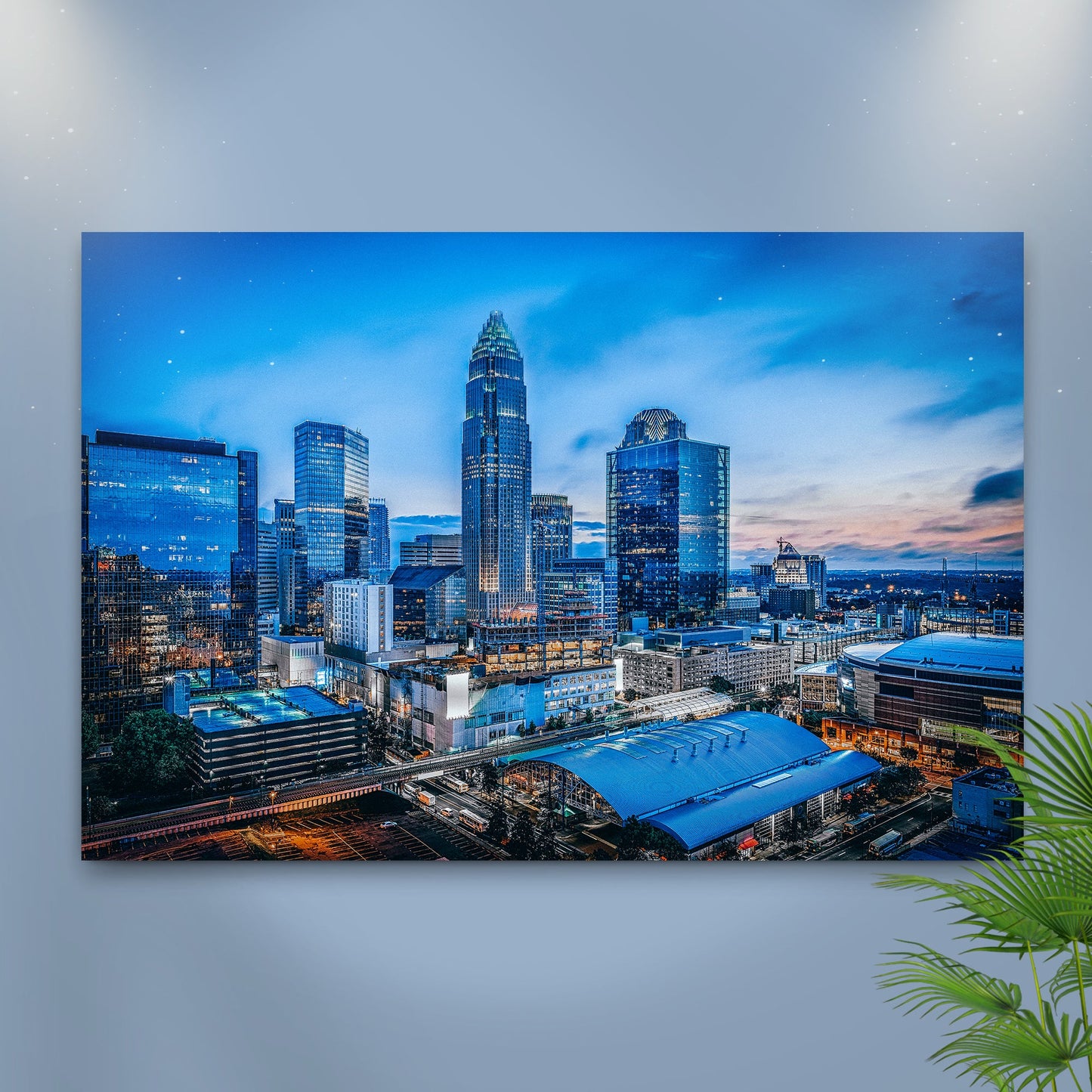 Queen City Twilight Charlotte Blue Night Skyline Canvas Wall Art