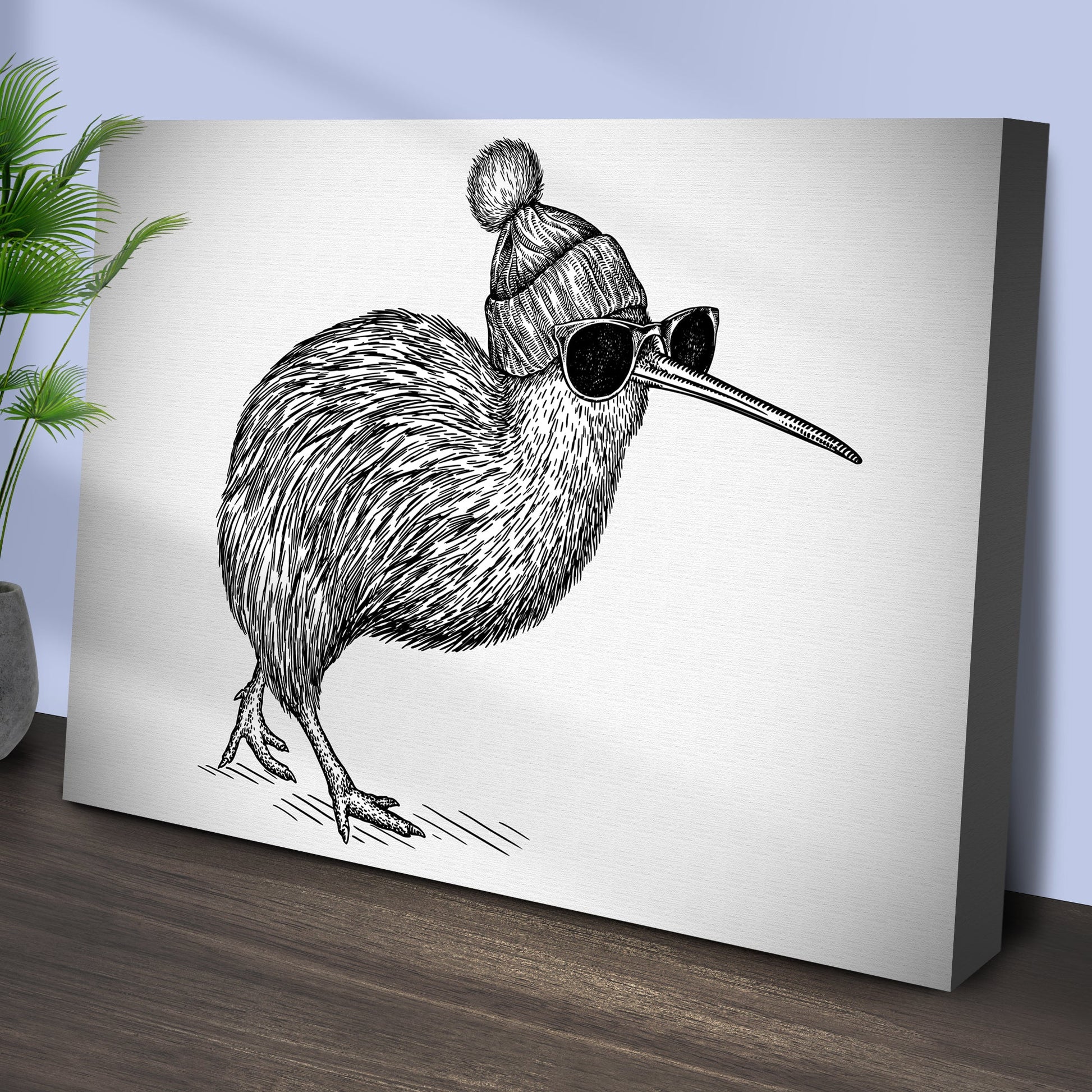 Kiwi's Perch in Monochrome Canvas Wall Art